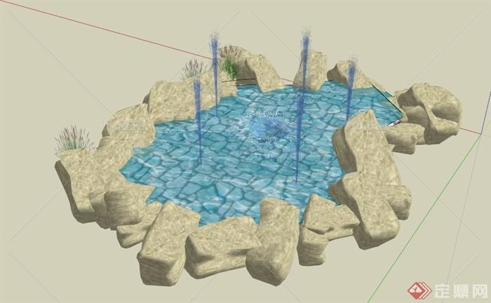 景石喷泉水景设计SU模型