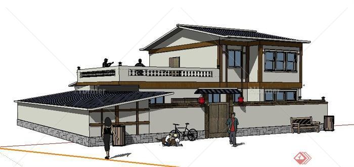 某现代中式风格乡村民房建筑设计su模型