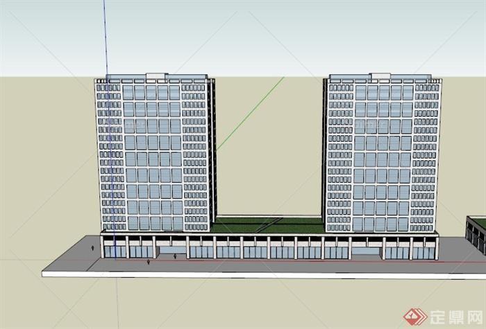 三栋现代办公建筑设计SU模型