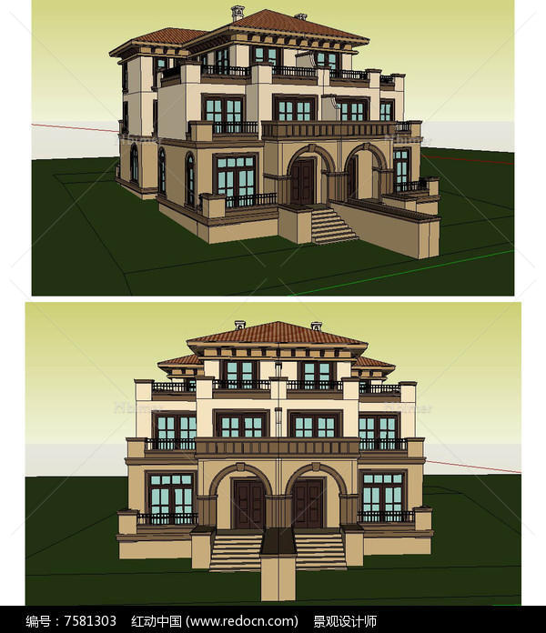 双联别墅建筑草图大师SU模型