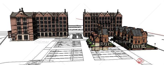 某欧式风格居住区住宅楼建筑设计SU模型