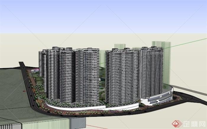 某现代城市中心高层电梯房建筑设计SU模型