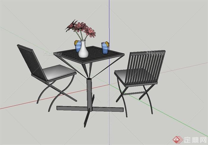 室外两人休闲桌椅设计SU模型