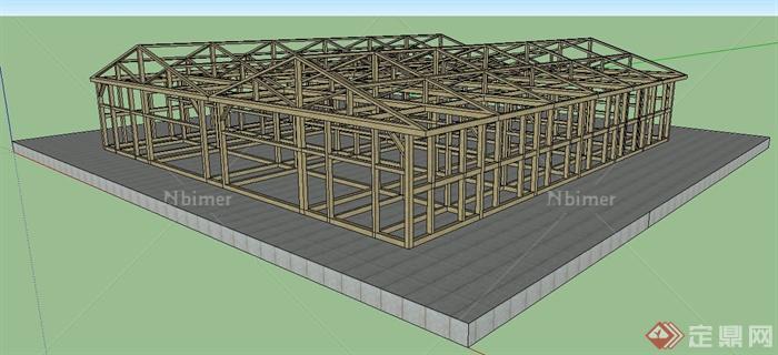 某建筑木框架su模型