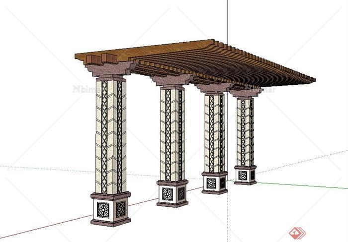 某欧式木廊架设计su模型