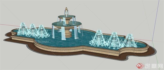 园林景观喷泉跌水水景su模型