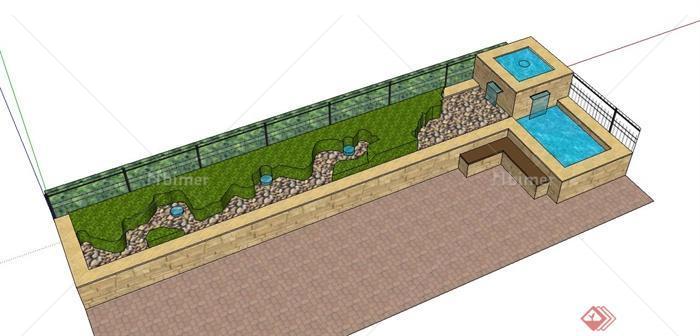 某跌水池和花池结合景观设计SU模型
