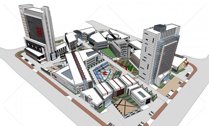 两个综合体建筑设计方案带SketchUp模型下载分享
