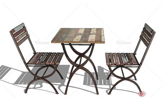 室内铁艺两人桌椅设计SU模型[原创]