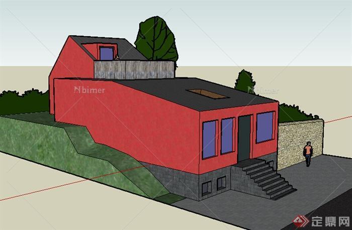 某多层小别墅建筑设计SU模型（含庭院）
