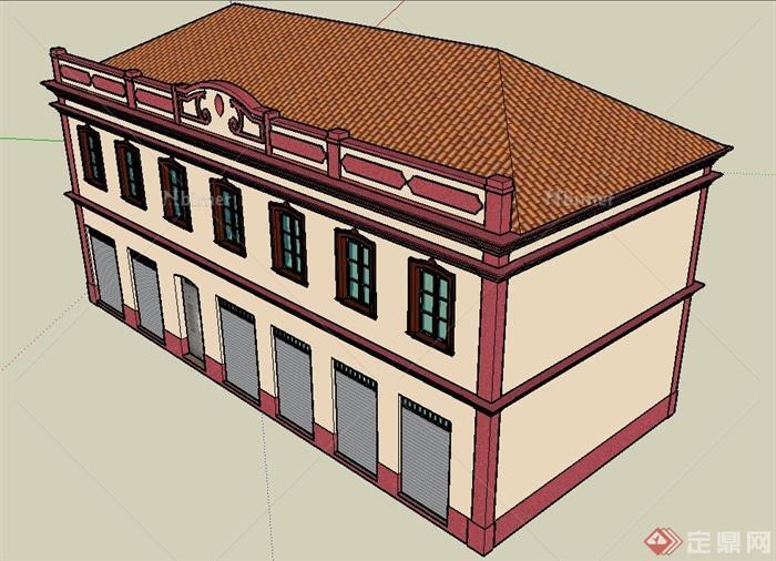 某两层瓦面商住房建筑设计SU模型