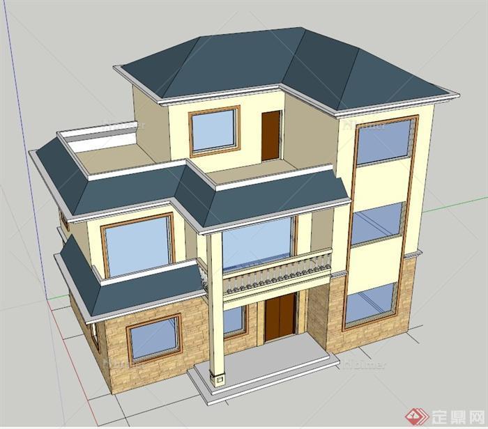 私人别墅建筑设计SU模型（带材质图）