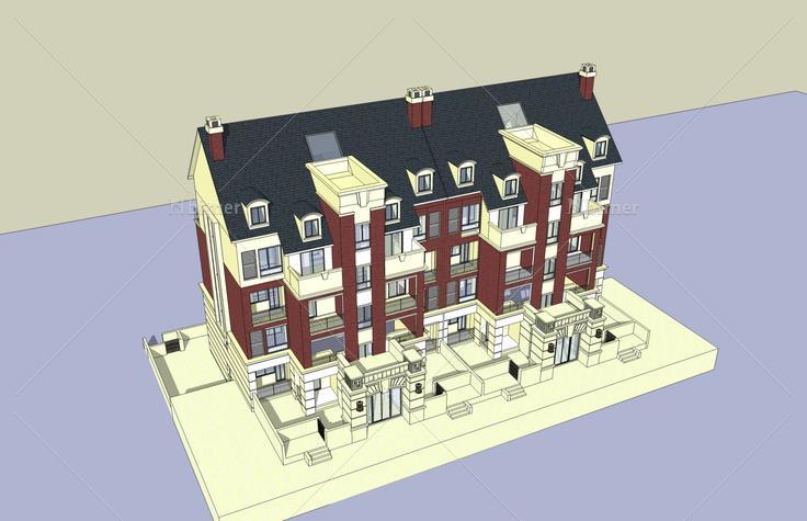欧式多层花园洋房(46383)su模型下载