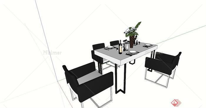 某现代黑白多人餐桌组合SU模型