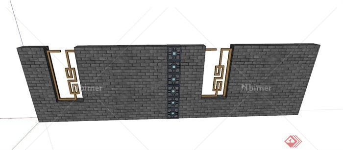 一堵现代中式围墙设计SU模型