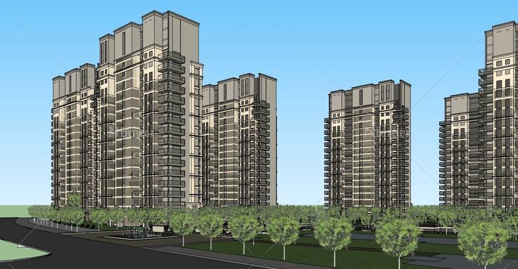 现代高层住宅小区(73505)su模型下载
