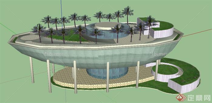 某游艇式的博物馆建筑设计SU模型