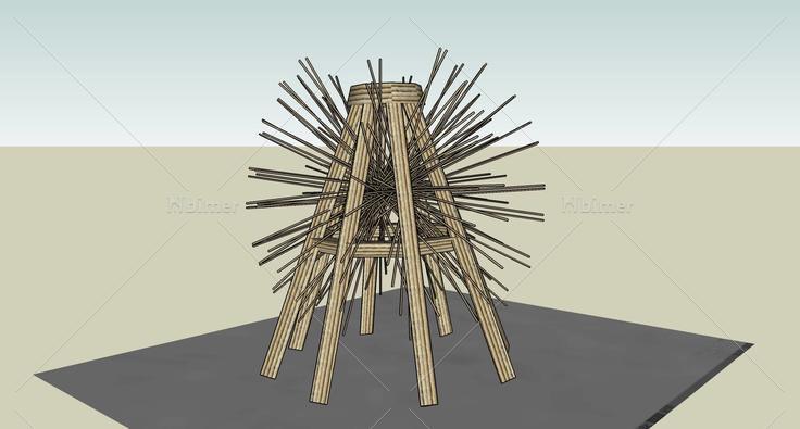 现代景观城市小品雕塑竹子亭塔15(114732)su模型