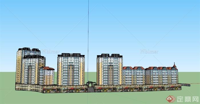 现代某香榭花园小区商住建筑设计SU模型