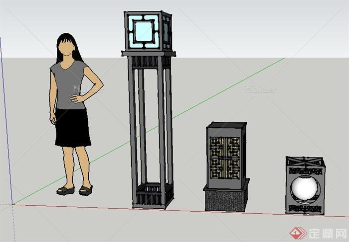 新中式风格多个灯柱设计SU模型[原创]