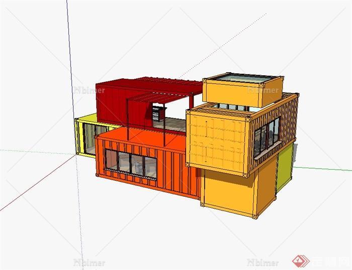 现代风格详细精致集装箱办公建筑设计SU模型[原创