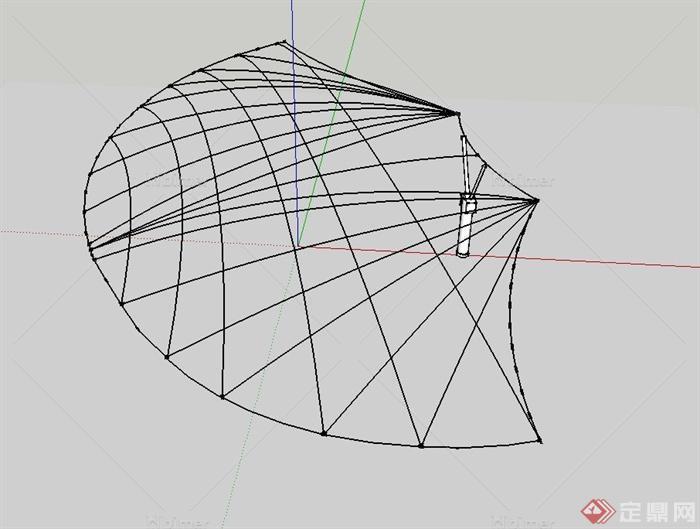 扇形单脚钢架结构廊架设计SU模型