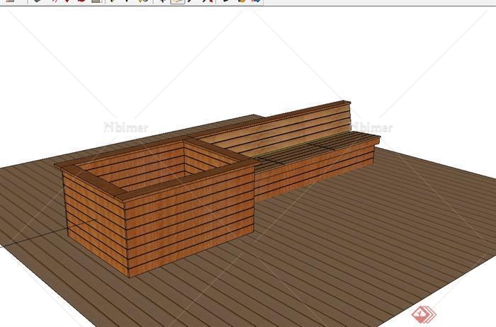现代风格户外木质长椅设计su模型含花箱[原创]