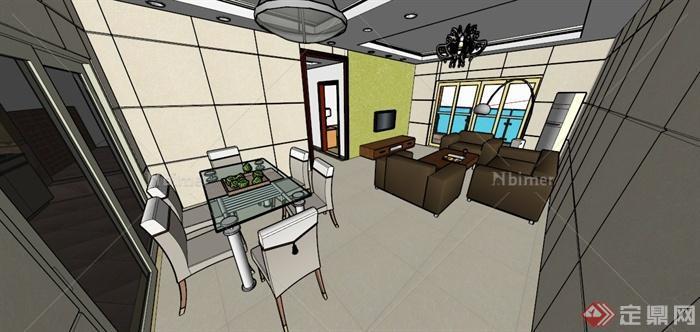 某住宅空间餐厅与客厅装修设计SU模型