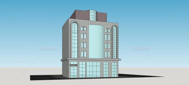 现代多层办公楼正立面(81184)su模型下载