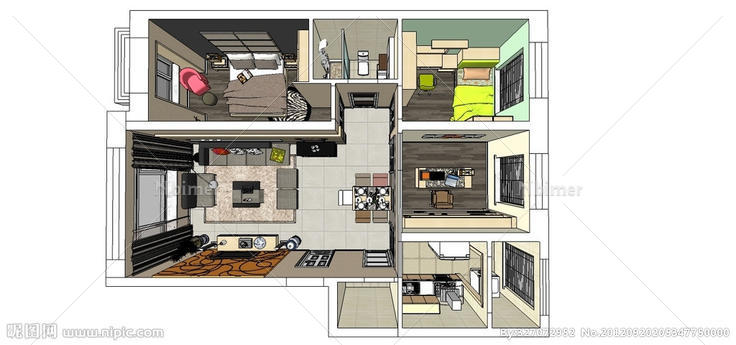 精细户型sketchup模型图片