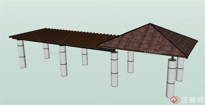 中式风格凉亭廊架组合su模型