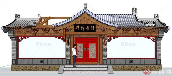 某中式古玩店门头建筑设计su模型