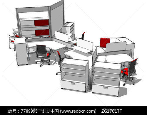 办公室桌椅柜子组合空间SU模型