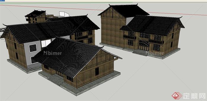 一套白族特色民居建筑设计SU模型[原创]