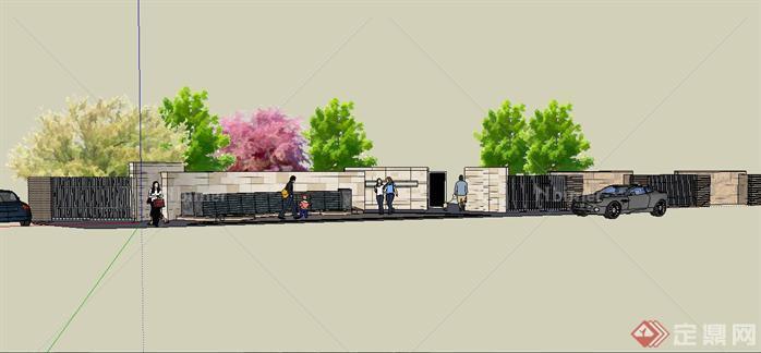 某小区现代风格围墙和入口设计SketchUp(SU)3D模