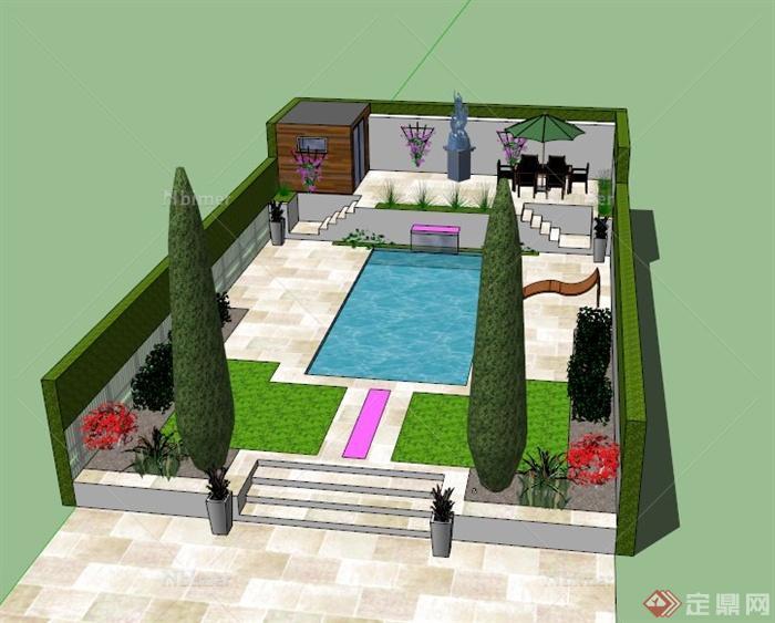 某现代私家住宅庭院景观规划设计SU模型