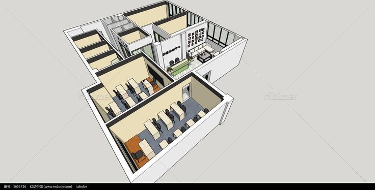 现代培训中心室内工装设计草图大师SU模型skp模块