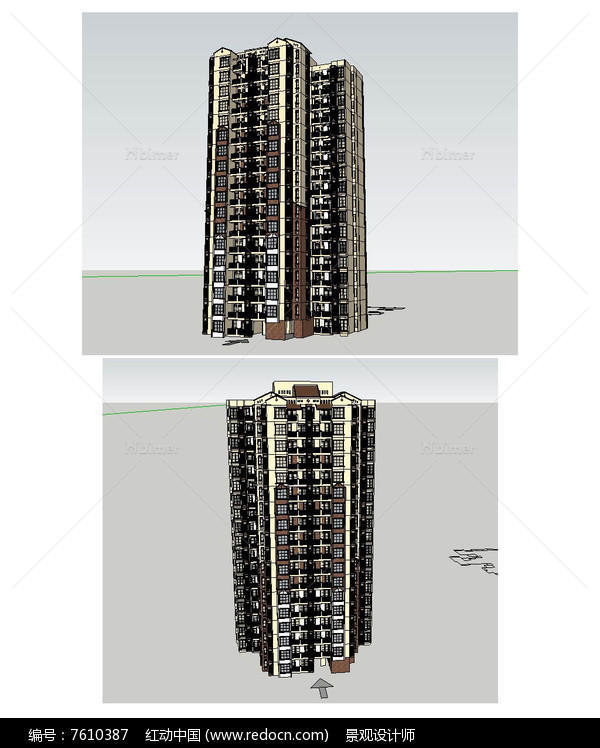 西班牙风格的高层建筑草图大师SU模型