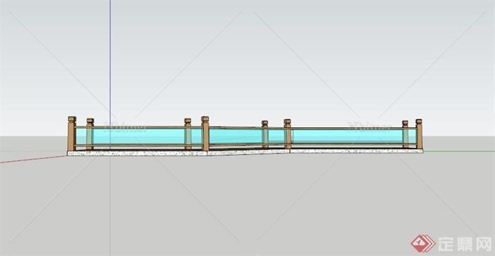 现代折线玻璃围栏木栈道SU模型