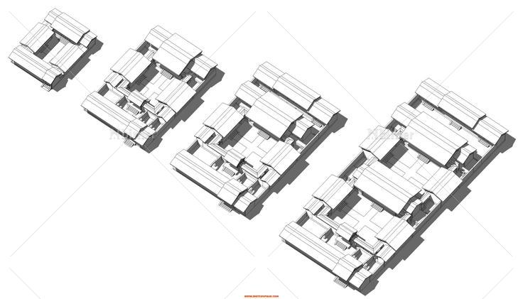 传统四合院模型×4（一进、二进、三进、四进四合