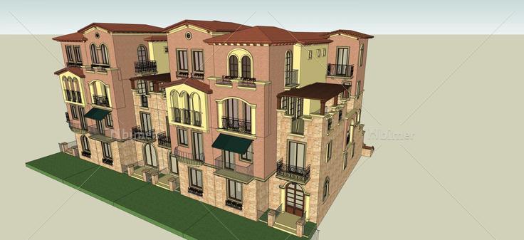 西班牙风格花园洋房(55808)su模型下载