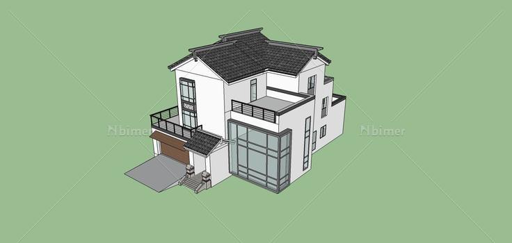 中式独栋别墅(76191)su模型下载