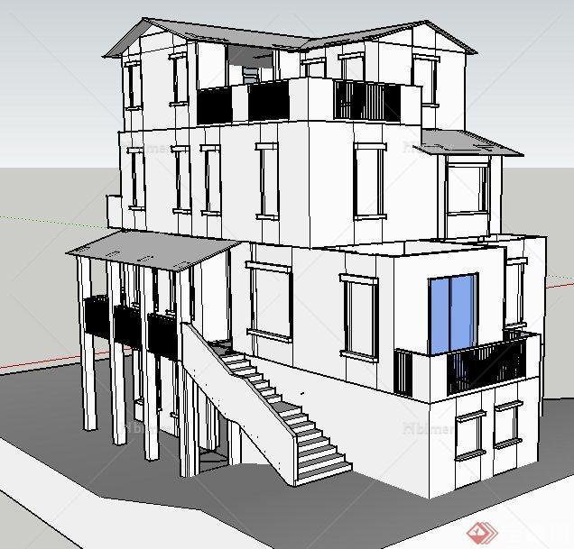现代四层别墅住宅建筑设计SU模型