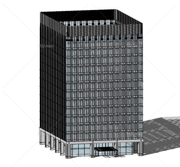 某现代办公楼玻璃建筑设计su模型[原创]