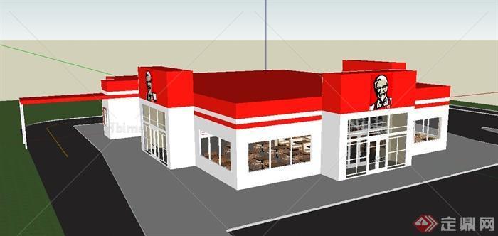 某KFC餐厅建筑及室内设计SU模型（附带一条公路设