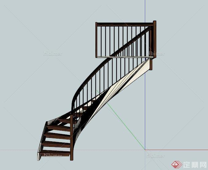 深色木围栏楼梯设计SU模型[原创]