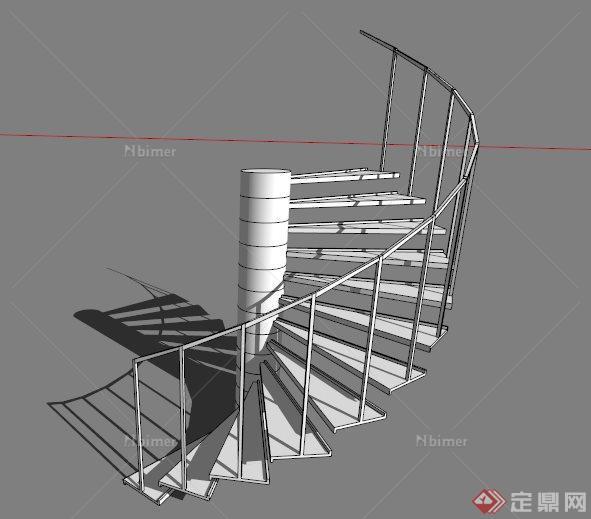 白色旋转楼梯设计SU模型素材[原创]
