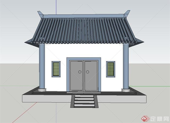 某古典中式风格单层寺庙建筑设计SU模型