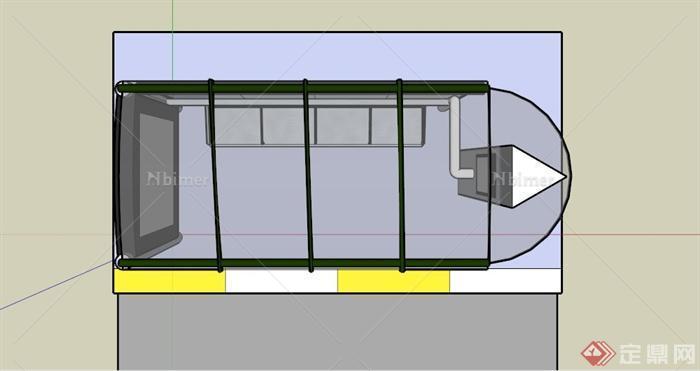 现代简约透明玻璃公交车站SU模型[原创]