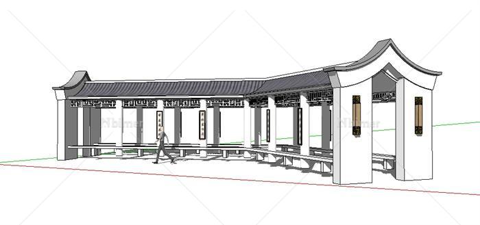 中式景观长廊设计su单体模型[原创]